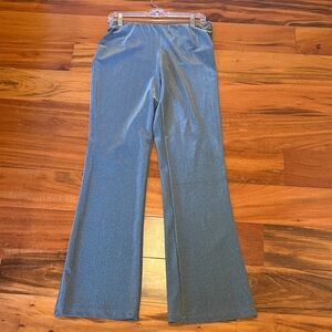 Shimmery Metallic Gray Silver Elastic Waist Pants Statement Wide Leg Size 27”